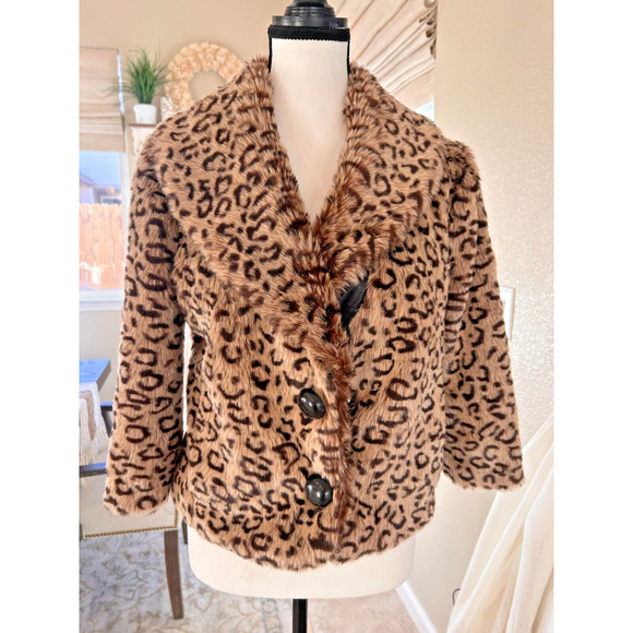 Forever 21 Jackets & Blazers - Forever 21 XXI Brown Black Leopard Faux Fur Rockabilly Betty Coat S 2-4